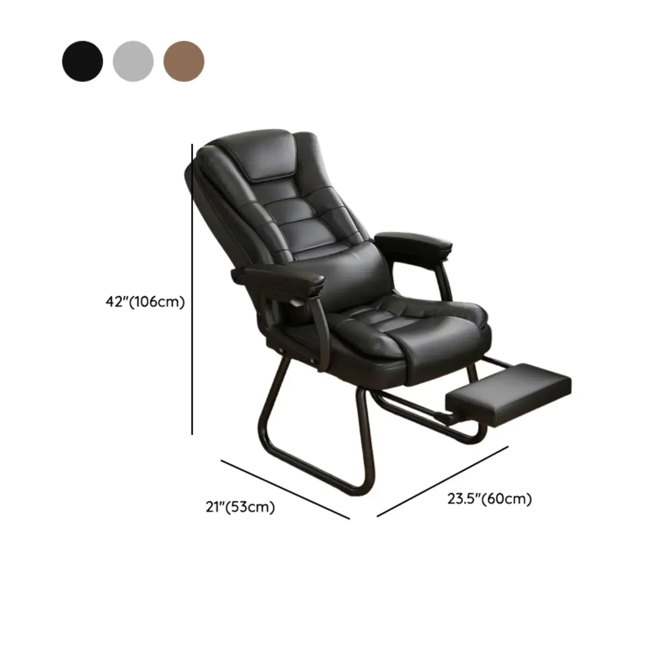 Luxurious Ink Leather Steel Reclining Office Chair Image - 17