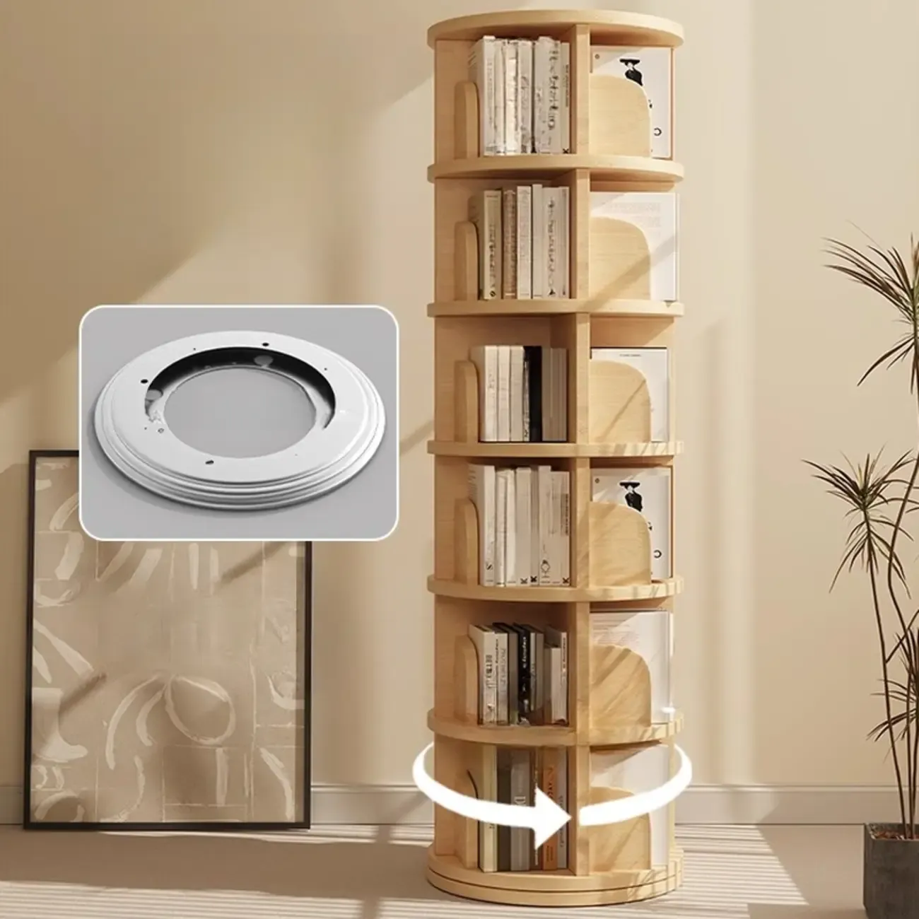 Narrow Modern Natural Wood Vertical Etagere Bookcase Image - 4