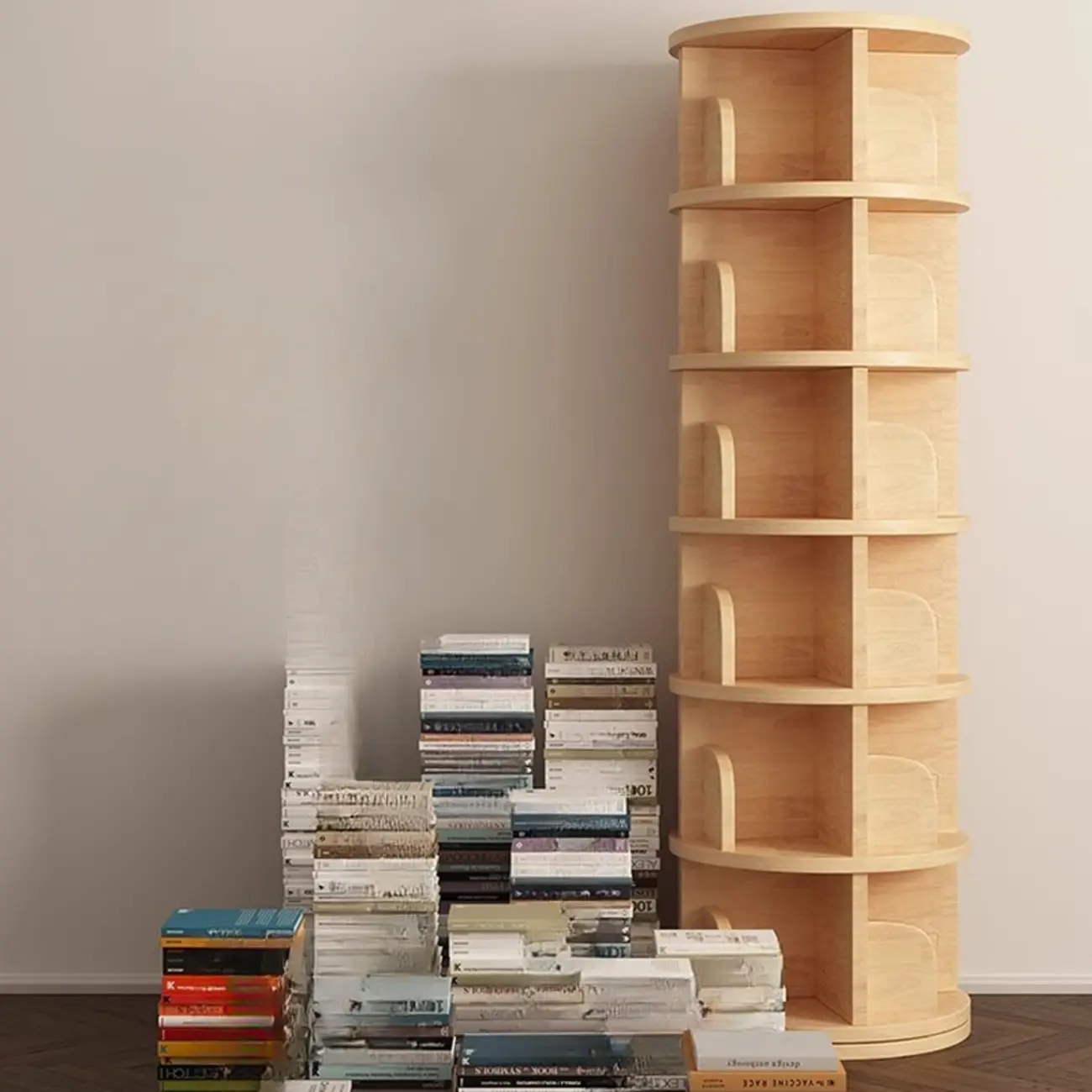 Narrow Modern Natural Wood Vertical Etagere Bookcase Image - 2 | homeyfad
