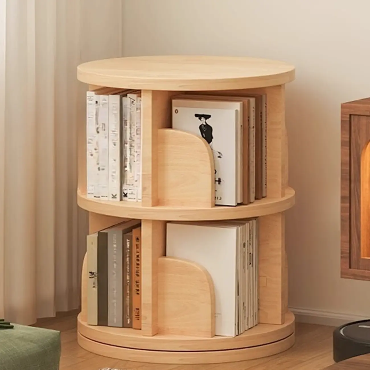 Narrow Modern Natural Wood Vertical Etagere Bookcase Image - 5 | homeyfad