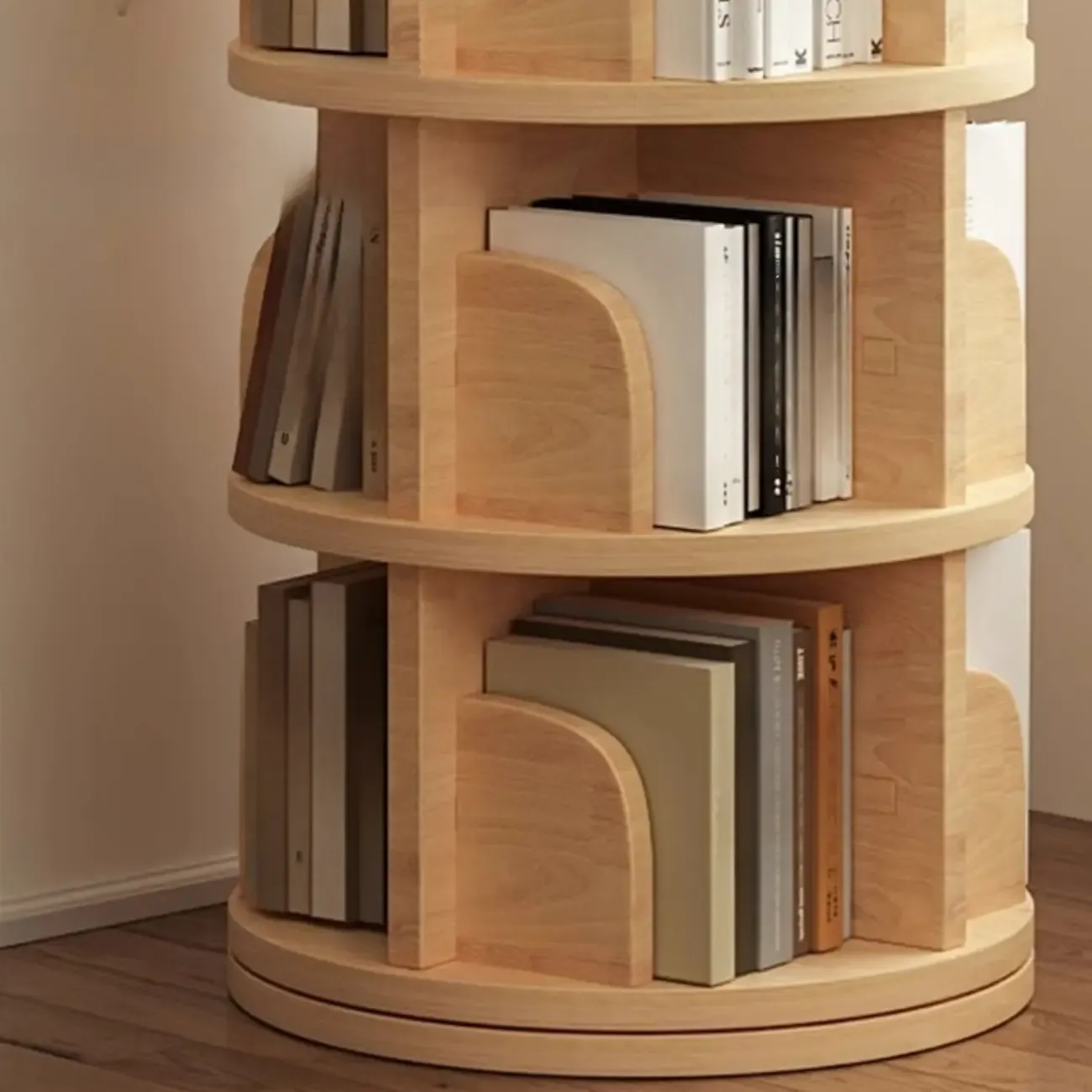 Narrow Modern Natural Wood Vertical Etagere Bookcase Image - 14