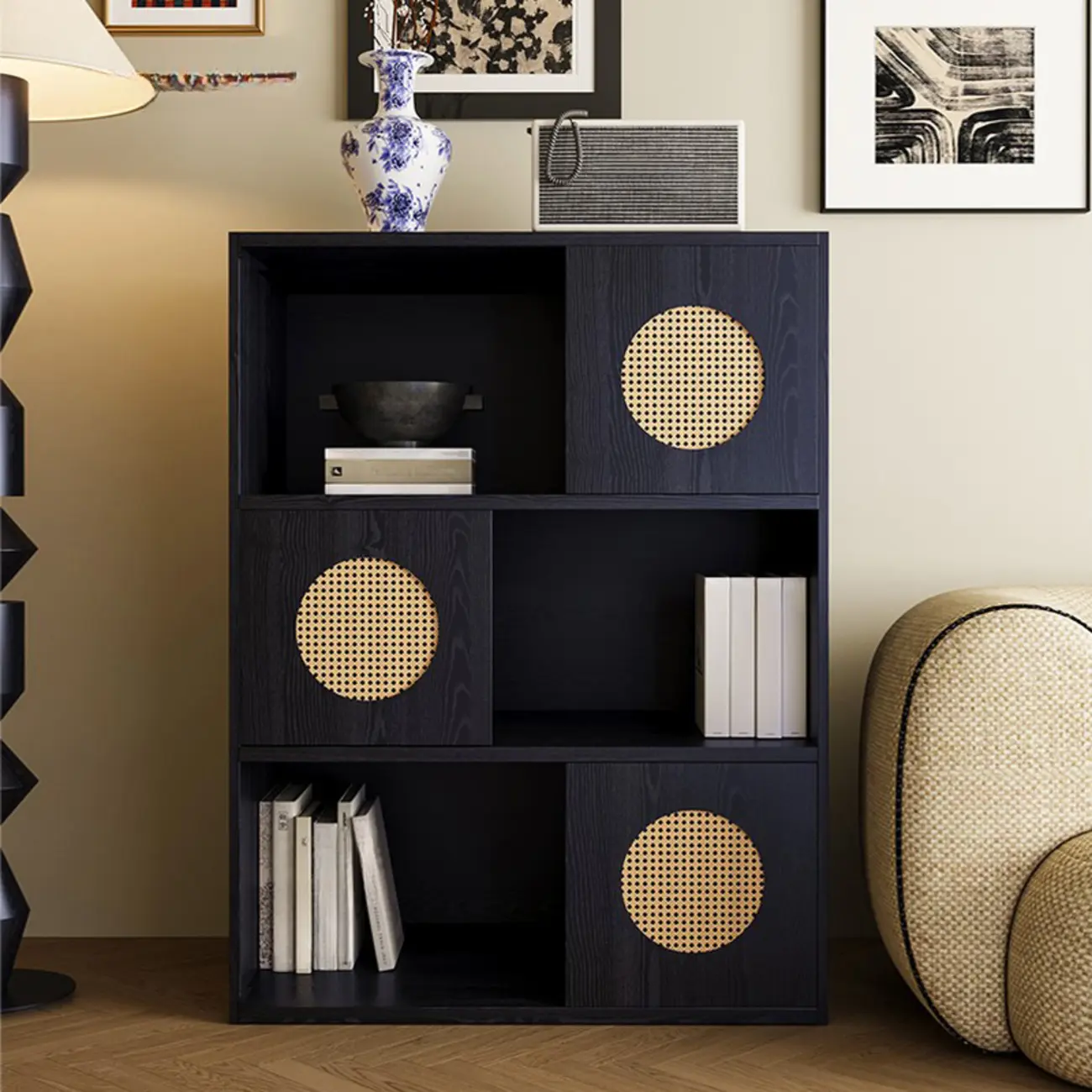 63"L x 14"W Oriental Wooden Modular Cube Bookcase Image - 2 | homeyfad