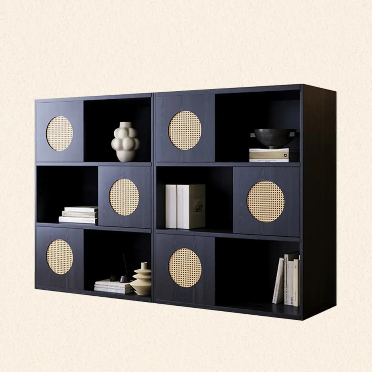 63"L x 14"W Oriental Wooden Modular Cube Bookcase Image - 4