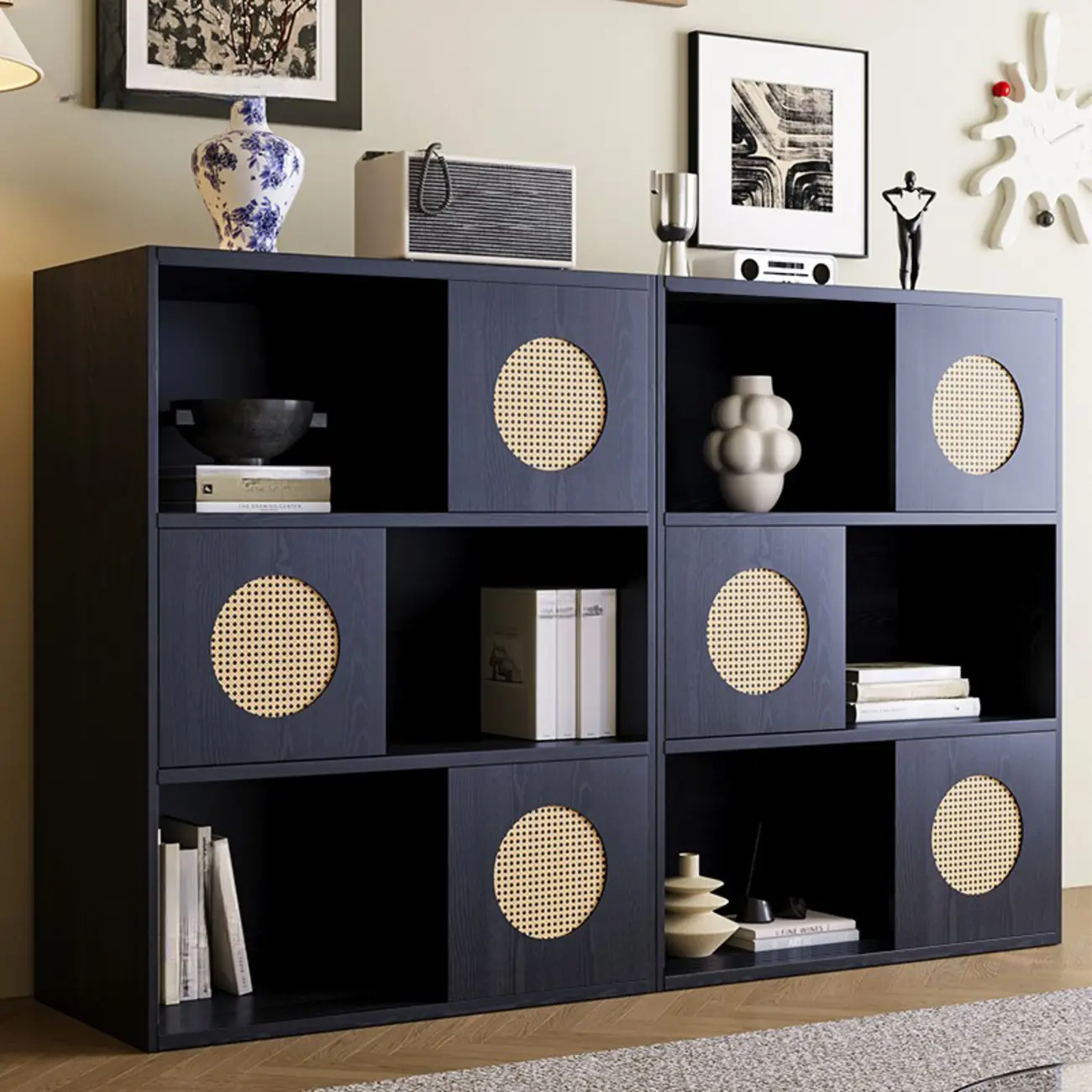 63"L x 14"W Oriental Wooden Modular Cube Bookcase Image - 1 | homeyfad