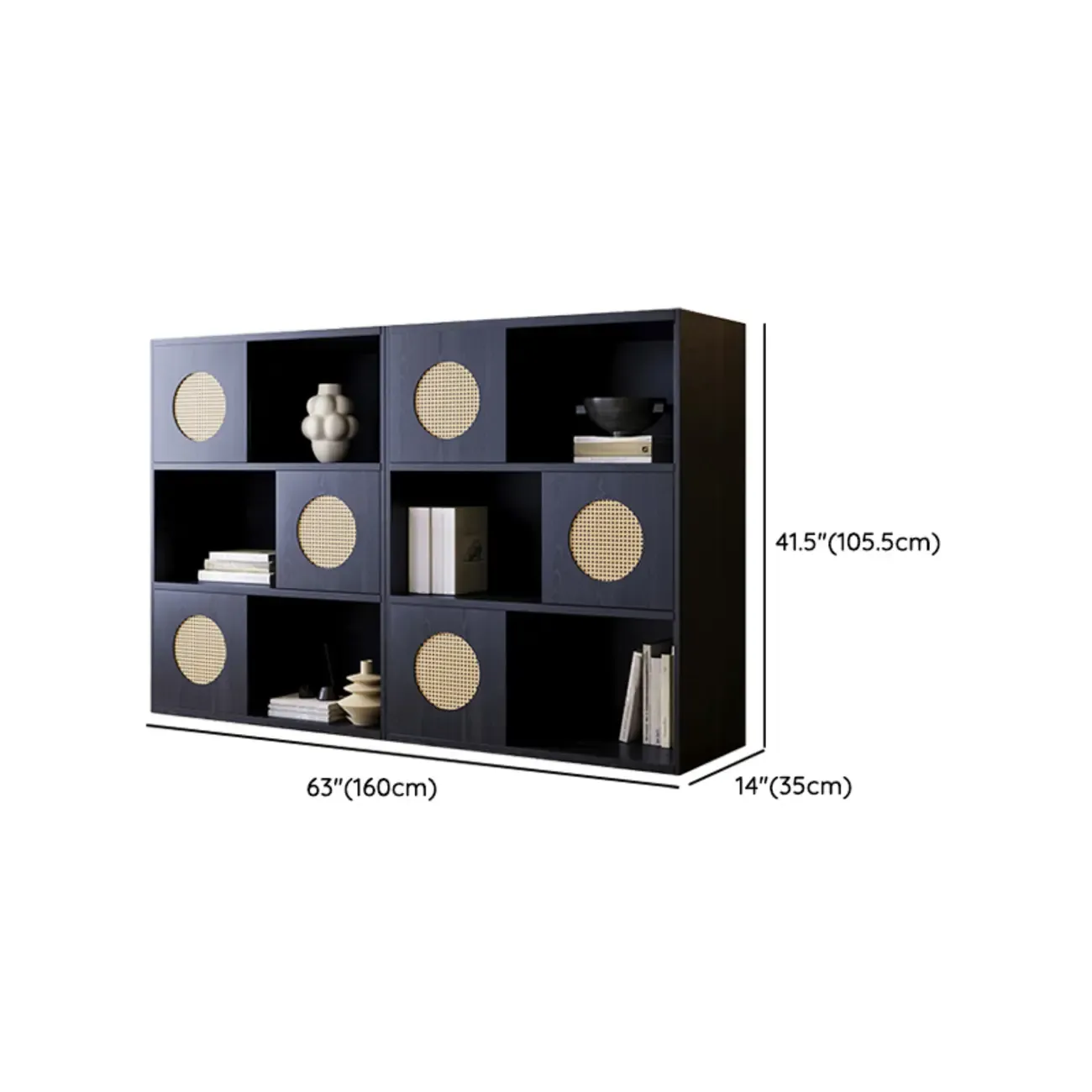 63"L x 14"W Oriental Wooden Modular Cube Bookcase Image - 8