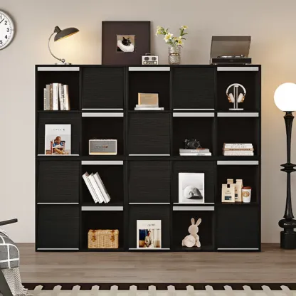Modern Black Wood Cube Storage Shelf Modular Bookcase Image - 1