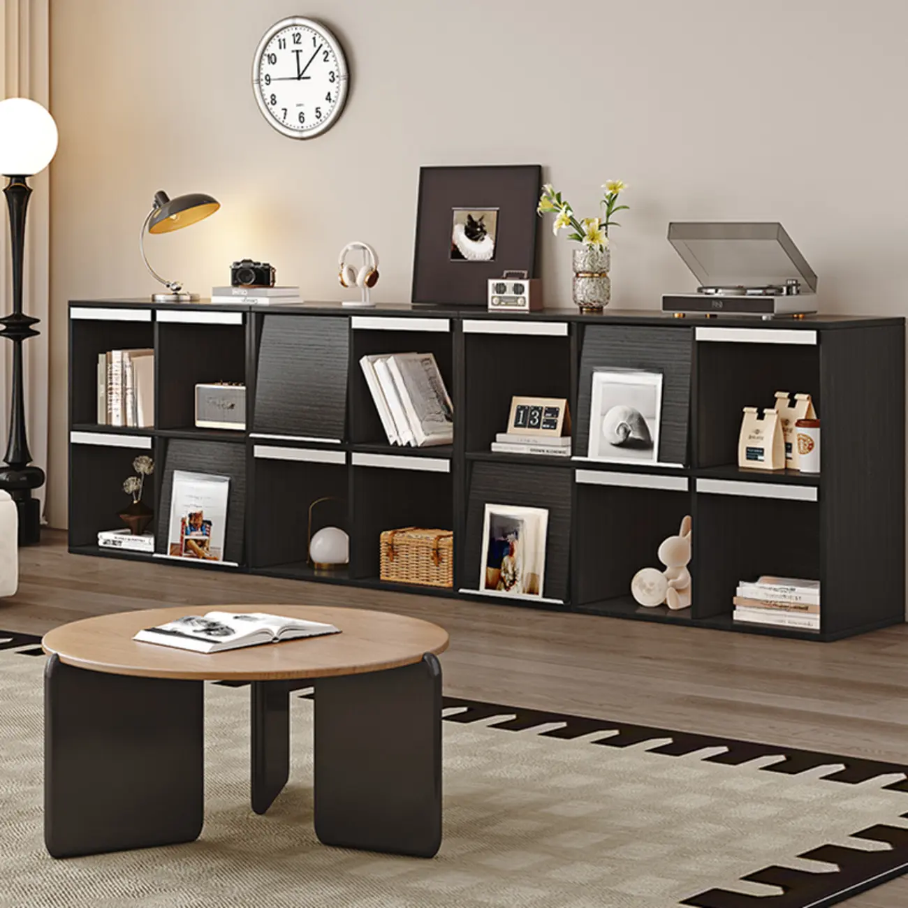 Modern Black Wood Cube Storage Shelf Modular Bookcase Image - 3 | homeyfad