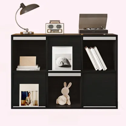 Modern Black Wood Cube Storage Shelf Modular Bookcase Image - 14
