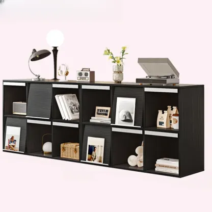 Modern Black Wood Cube Storage Shelf Modular Bookcase Image - 18