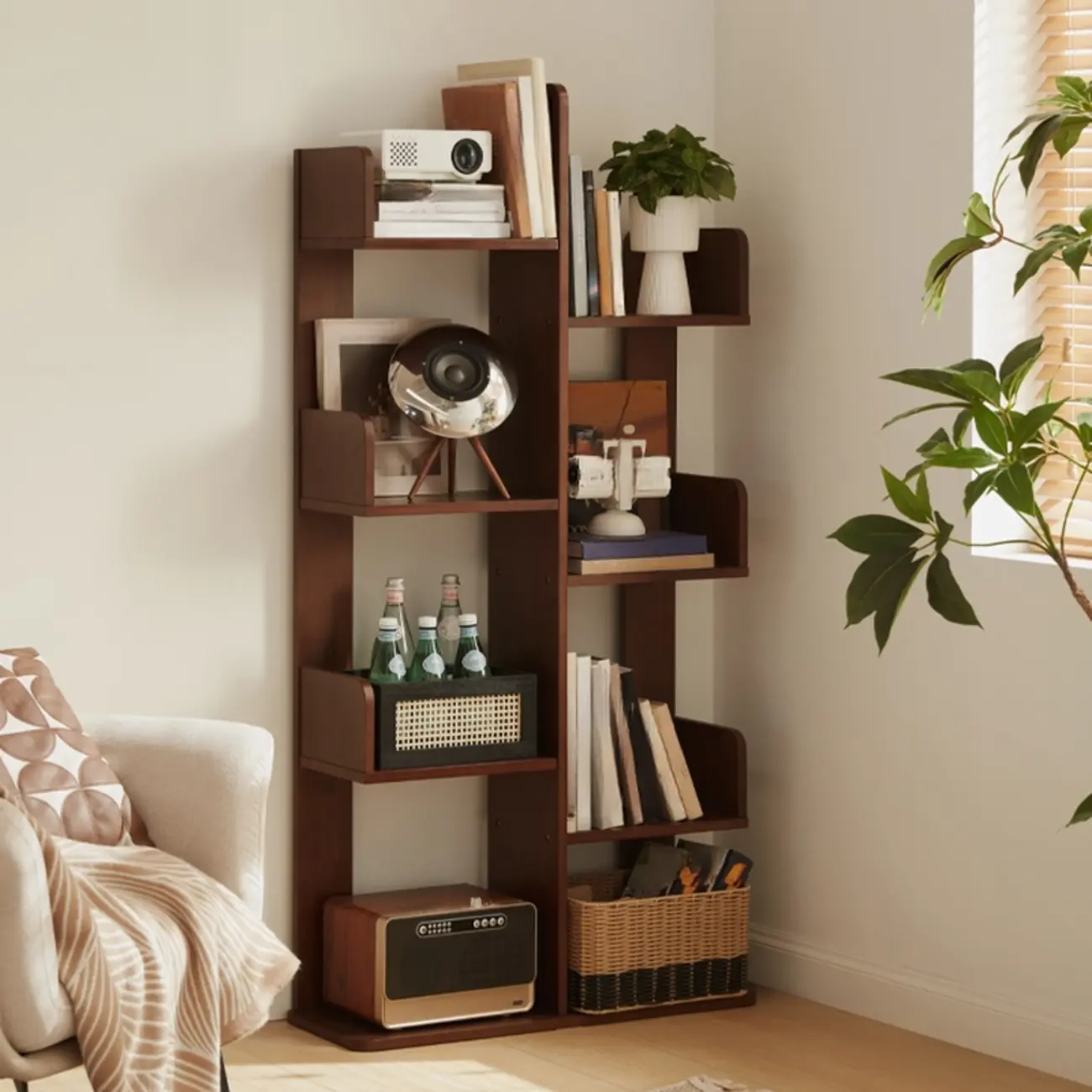 Rectangle Brown Wood 4-Tier Open Bookcase Image - 1 | homeyfad