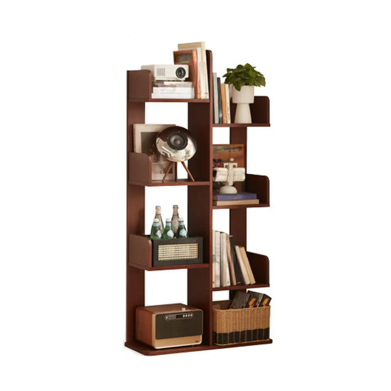 Rectangle Brown Wood 4-Tier Open Bookcase Image - 3 | homeyfad