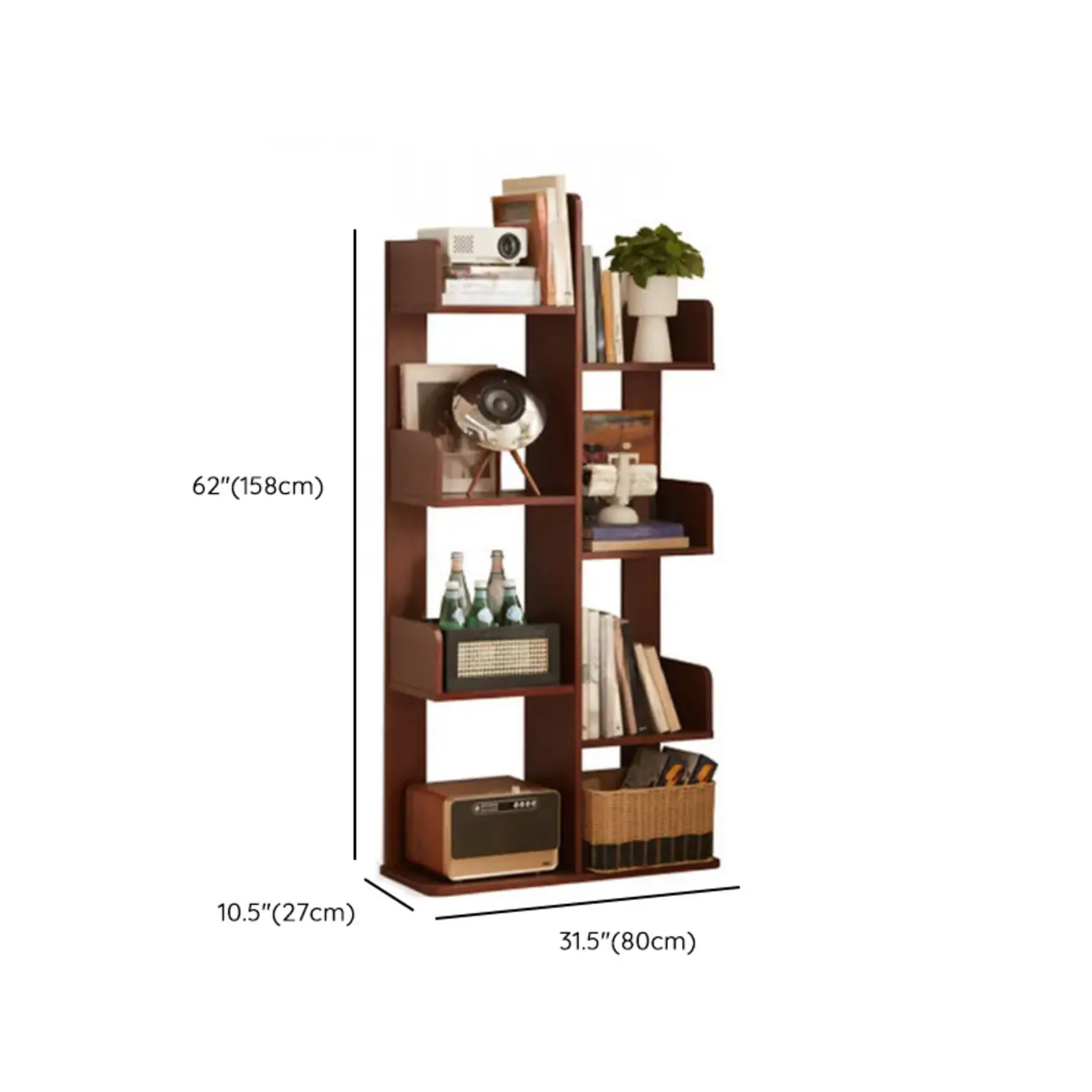 Rectangle Brown Wood 4-Tier Open Bookcase #size | homeyfad