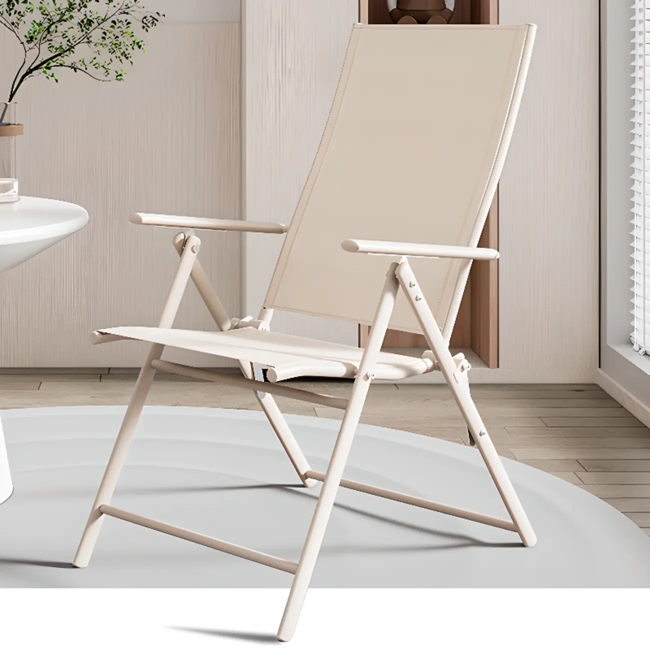 Modern Metal Khaki Folding Arm Patio Dining Chairs Image - 2 | homeyfad