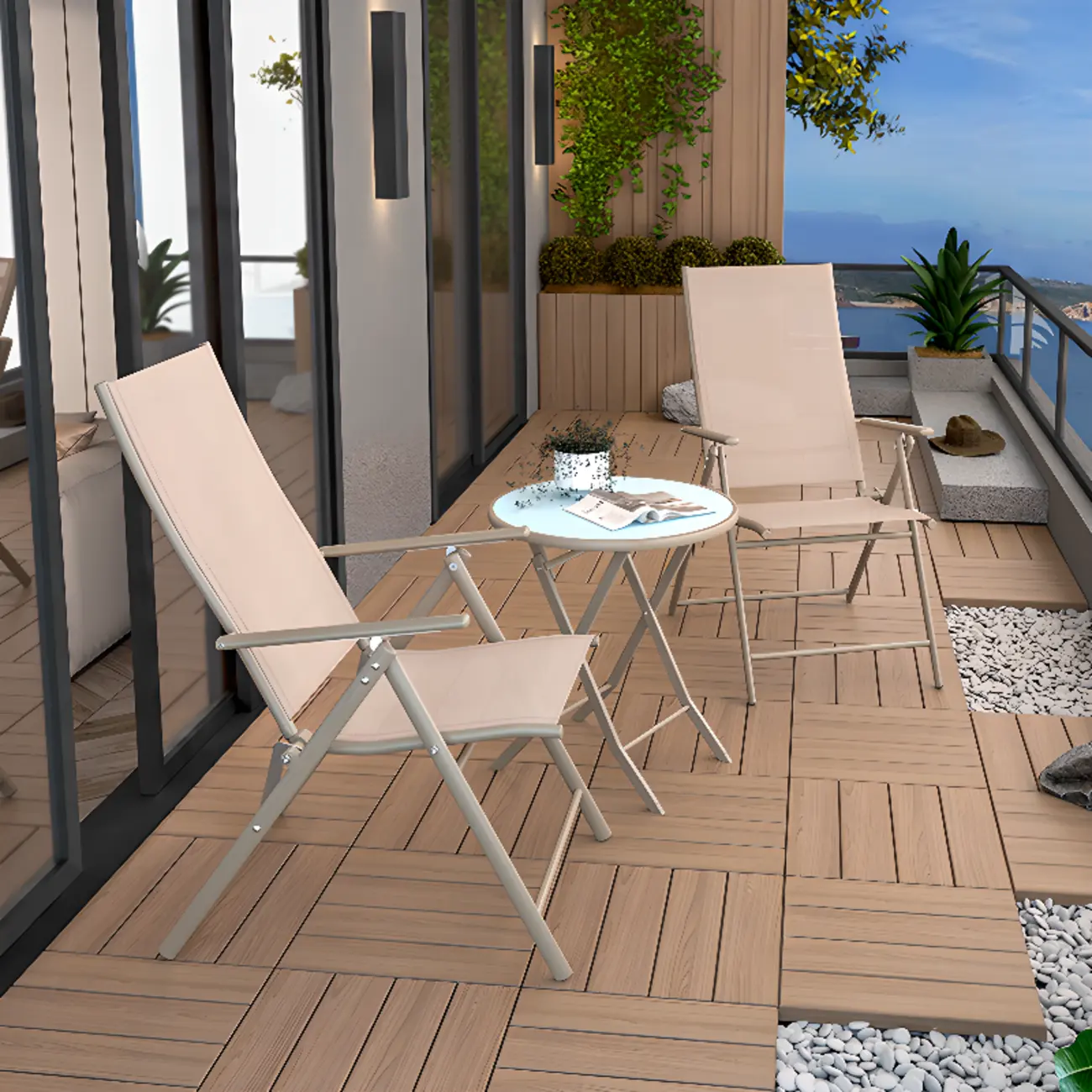 Modern Metal Khaki Folding Arm Patio Dining Chairs Image - 1 | homeyfad