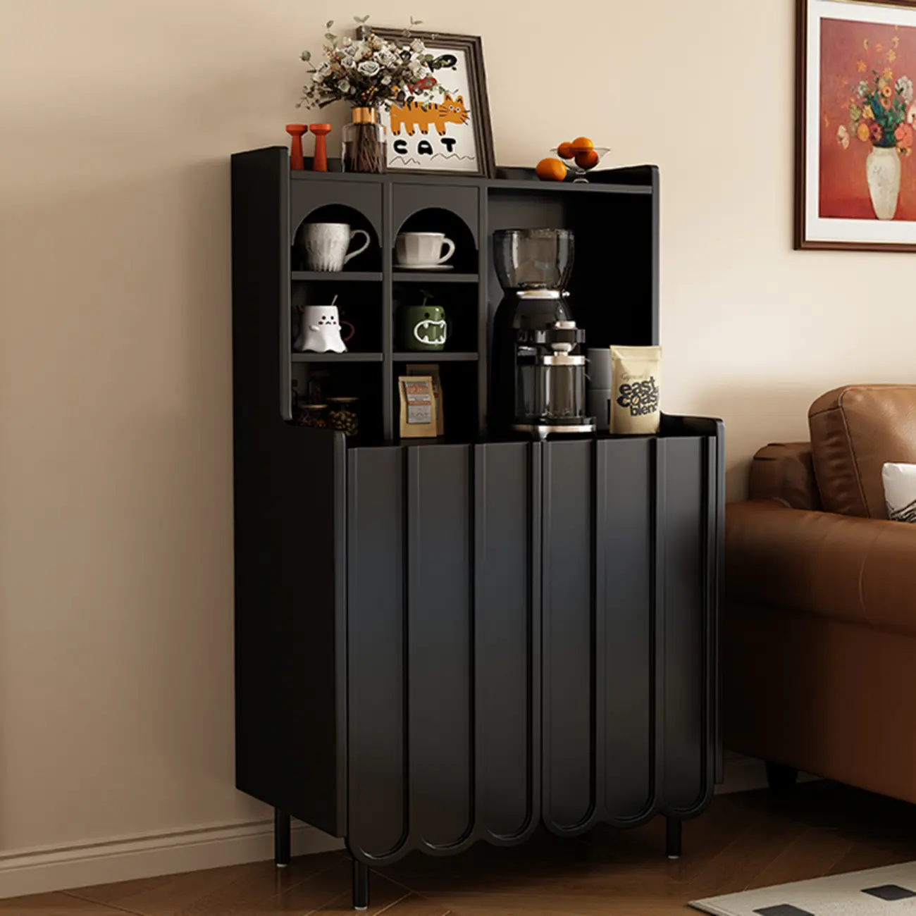 Scandinavian Wooden 3 Shelf Sideboard Cabinet in Black or White Image - 1 | homeyfad