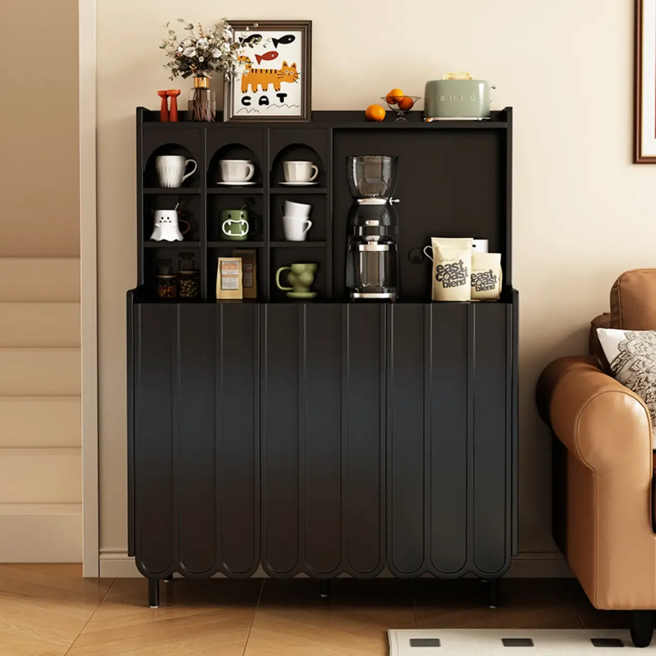 Scandinavian Wooden 3 Shelf Sideboard Cabinet in Black or White | HomeyFad