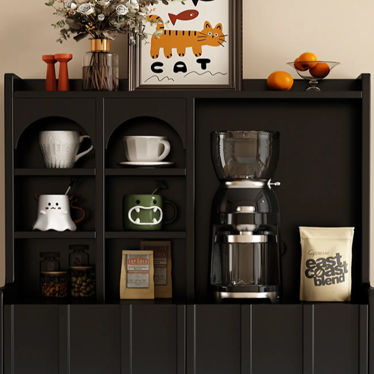 Scandinavian Wooden 3 Shelf Sideboard Cabinet in Black or White Image - 9 | homeyfad