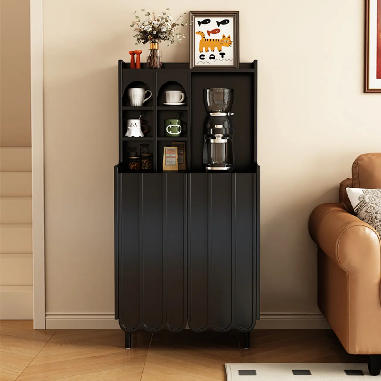 Scandinavian Wooden 3 Shelf Sideboard Cabinet in Black or White Image - 6 | homeyfad