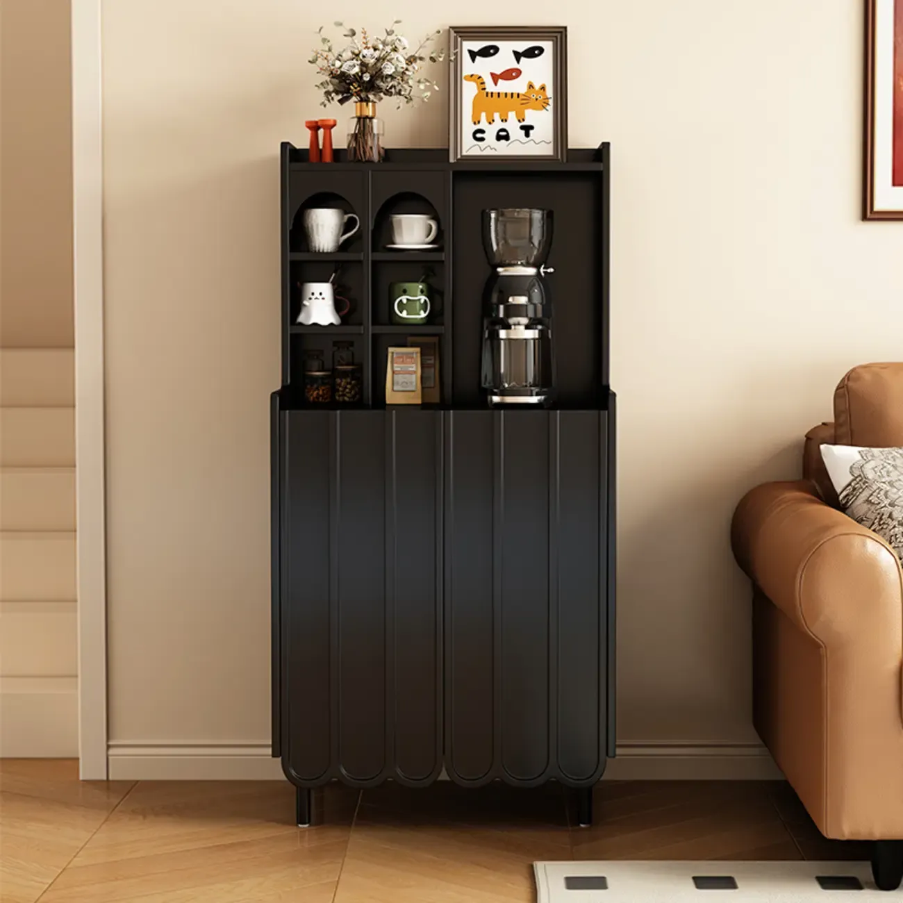 Scandinavian Wooden 3 Shelf Sideboard Cabinet in Black or White Image - 6