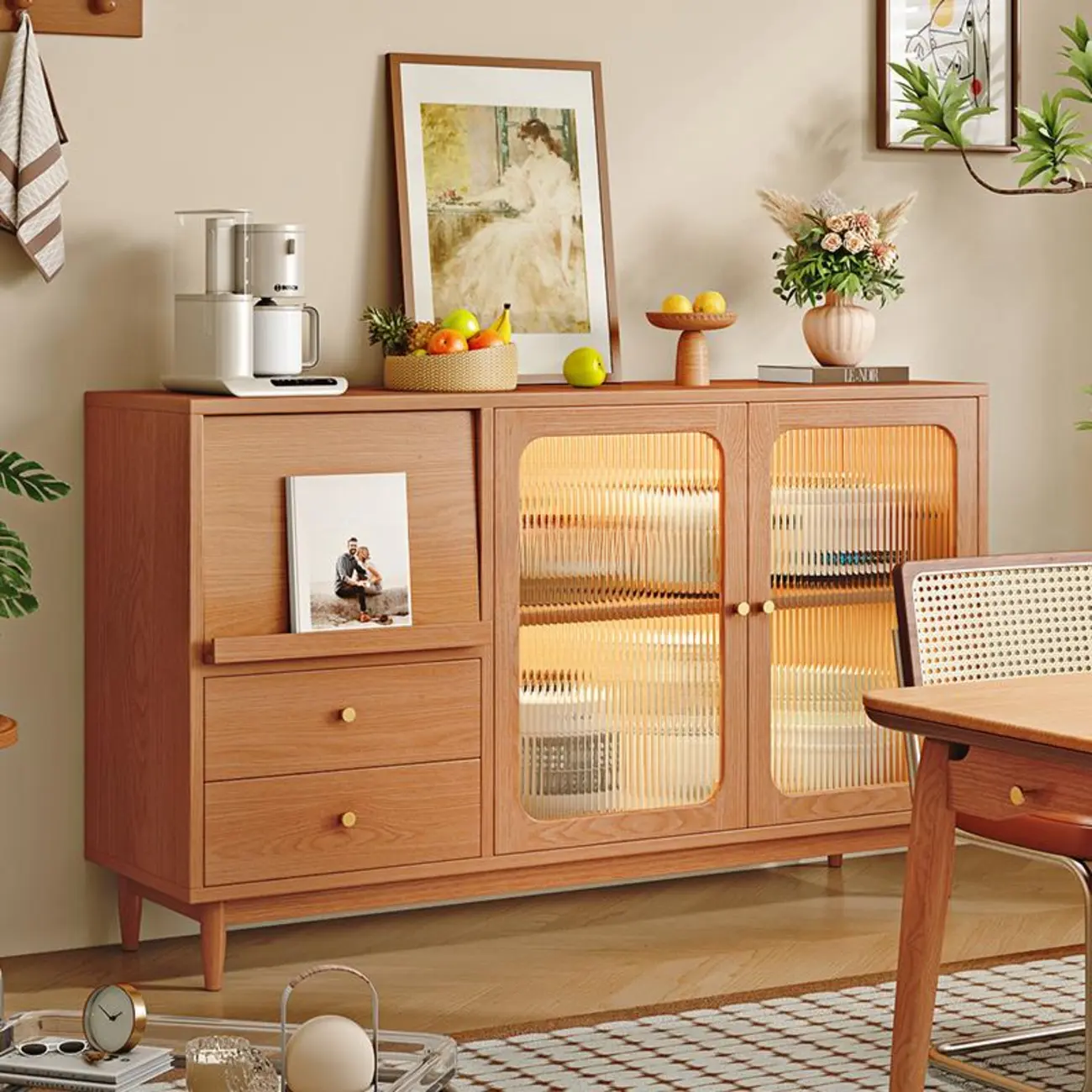 Natural Finish Rubberwood Sideboard with Drawers Image - 1 | homeyfad