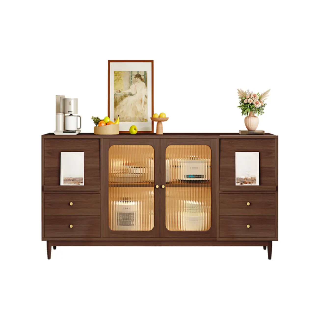 Natural Finish Rubberwood Sideboard with Drawers Image - 11 | homeyfad