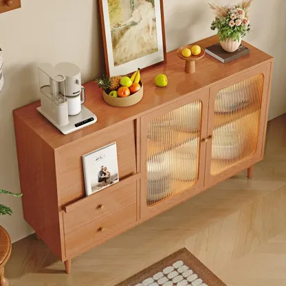 Natural Finish Rubberwood Sideboard with Drawers Image - 3