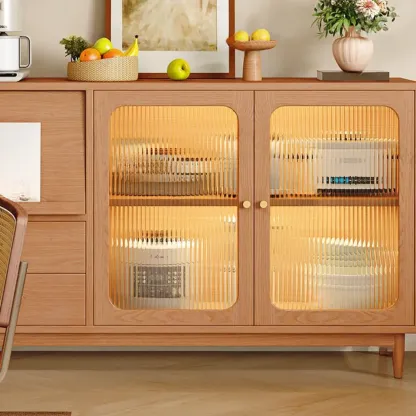 Natural Finish Rubberwood Sideboard with Drawers Image - 14