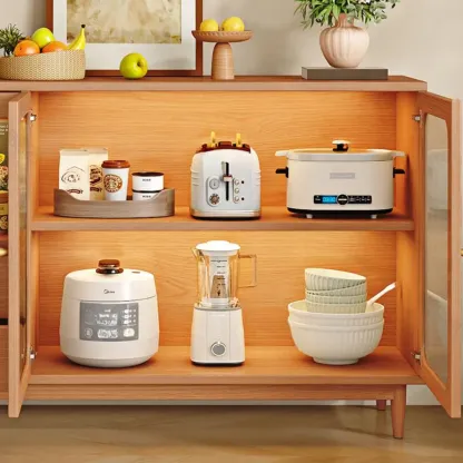 Natural Finish Rubberwood Sideboard with Drawers Image - 6