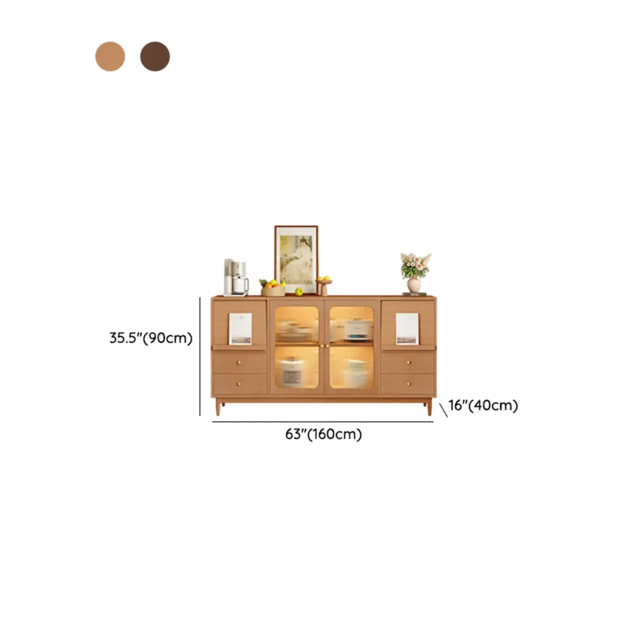 Natural Finish Rubberwood Sideboard with Drawers Image - 17