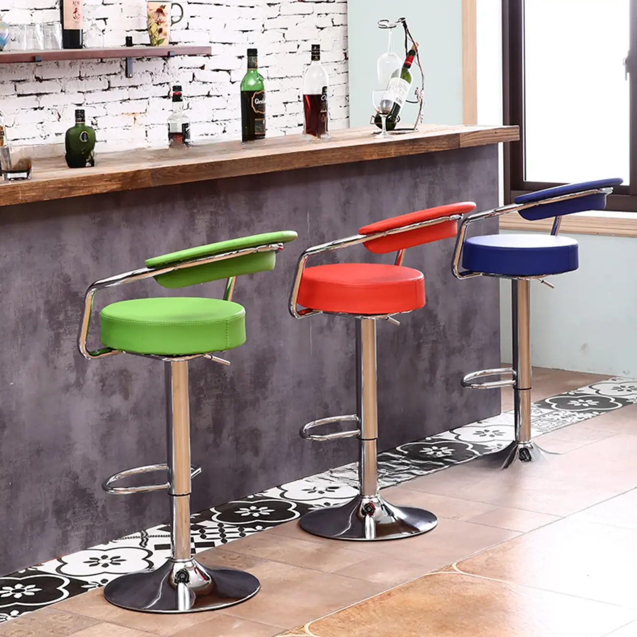 Modern Chrome Leather Ergonomic Adjustable Bar Stool | homeyfad