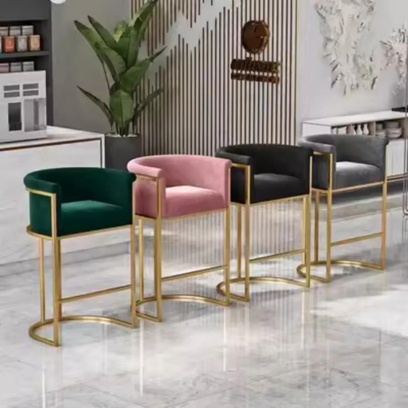 Glam Gold Sled Velvet Upholstered Bar Stool Image - 3 | homeyfad