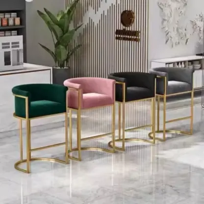 Glam Gold Sled Velvet Upholstered Bar Stool Image - 3