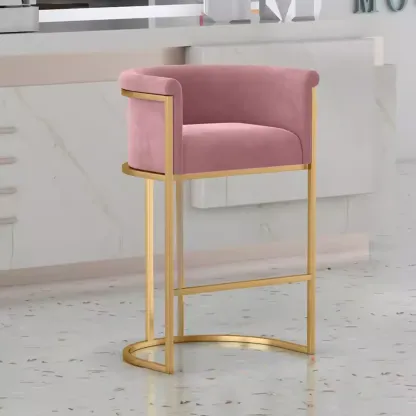 Glam Gold Sled Velvet Upholstered Bar Stool Image - 6
