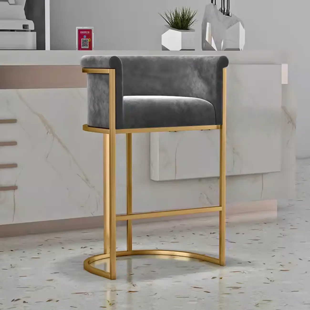 Glam Gold Sled Velvet Upholstered Bar Stool Image - 7 | homeyfad