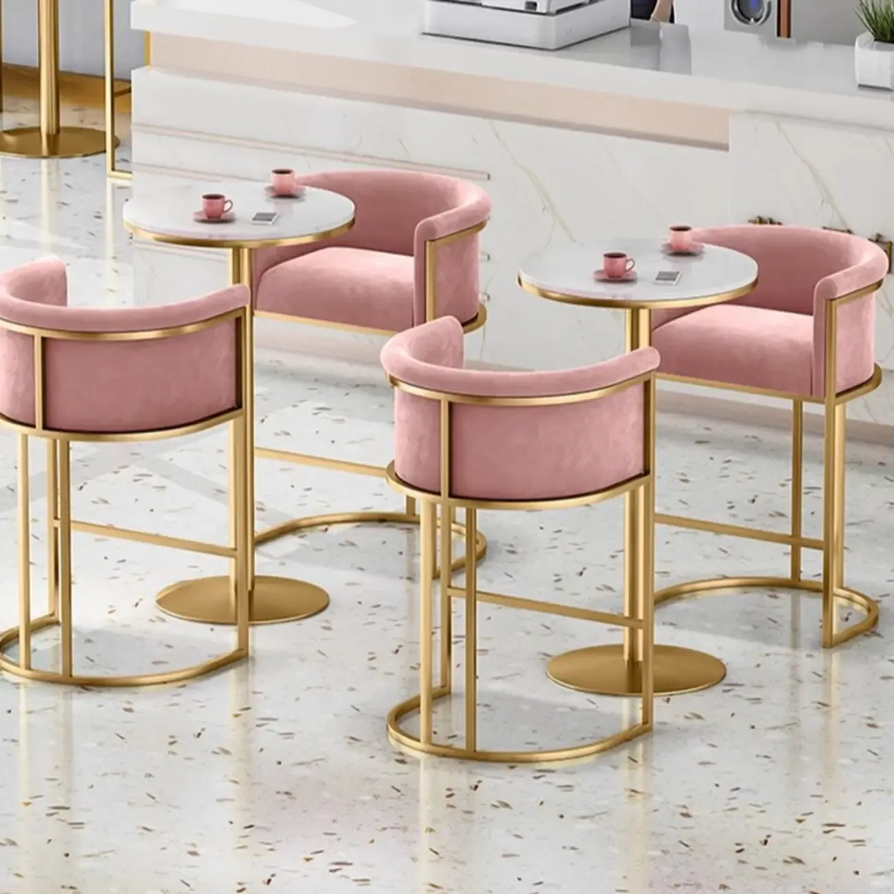 Glam Gold Sled Velvet Upholstered Bar Stool Image - 4