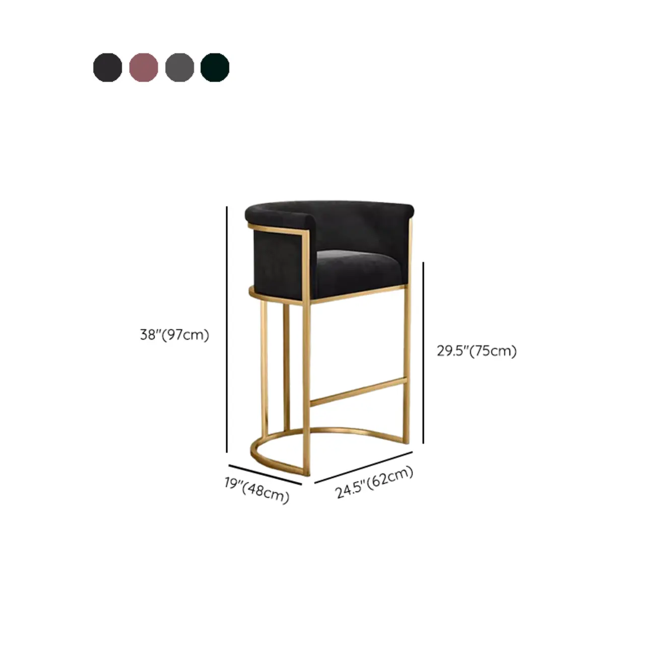 Glam Gold Sled Velvet Upholstered Bar Stool Image - 10 | homeyfad