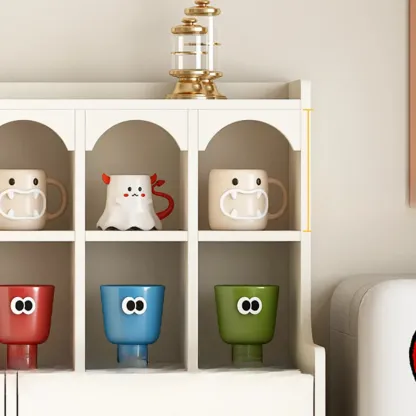 White Wooden 2-Drawer Glass Door Buffet Cabinet with Cubbies Image - 8