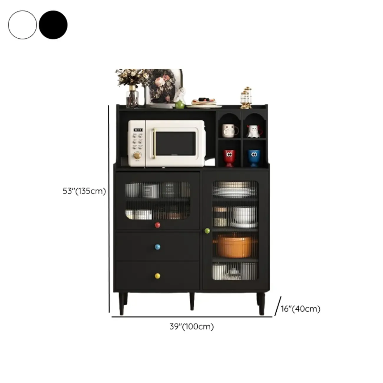 White Wooden 2-Drawer Glass Door Buffet Cabinet with Cubbies #size