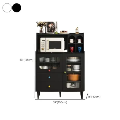 White Wooden 2-Drawer Glass Door Buffet Cabinet with Cubbies #size