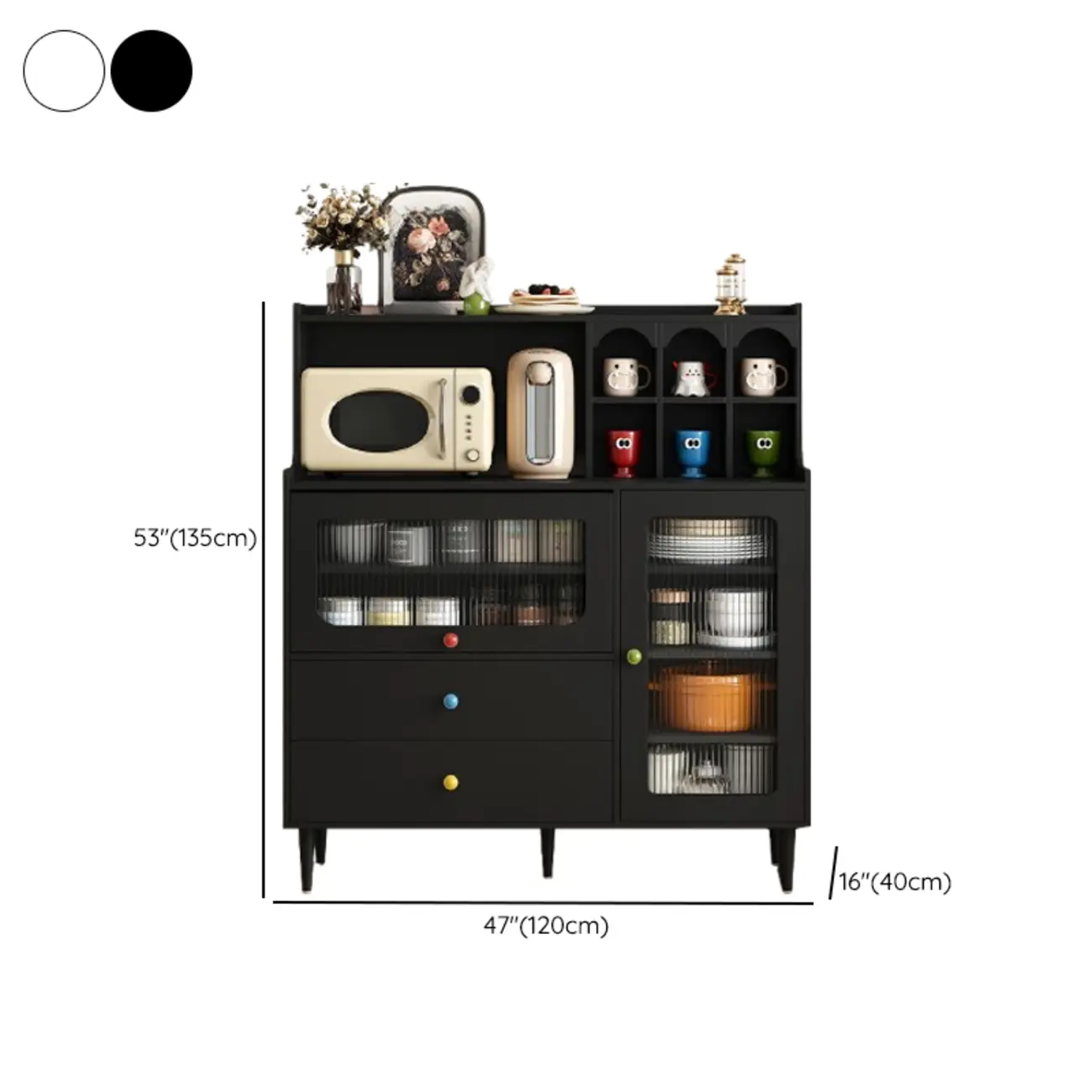 White Wooden 2-Drawer Glass Door Buffet Cabinet with Cubbies Image - 12 | homeyfad