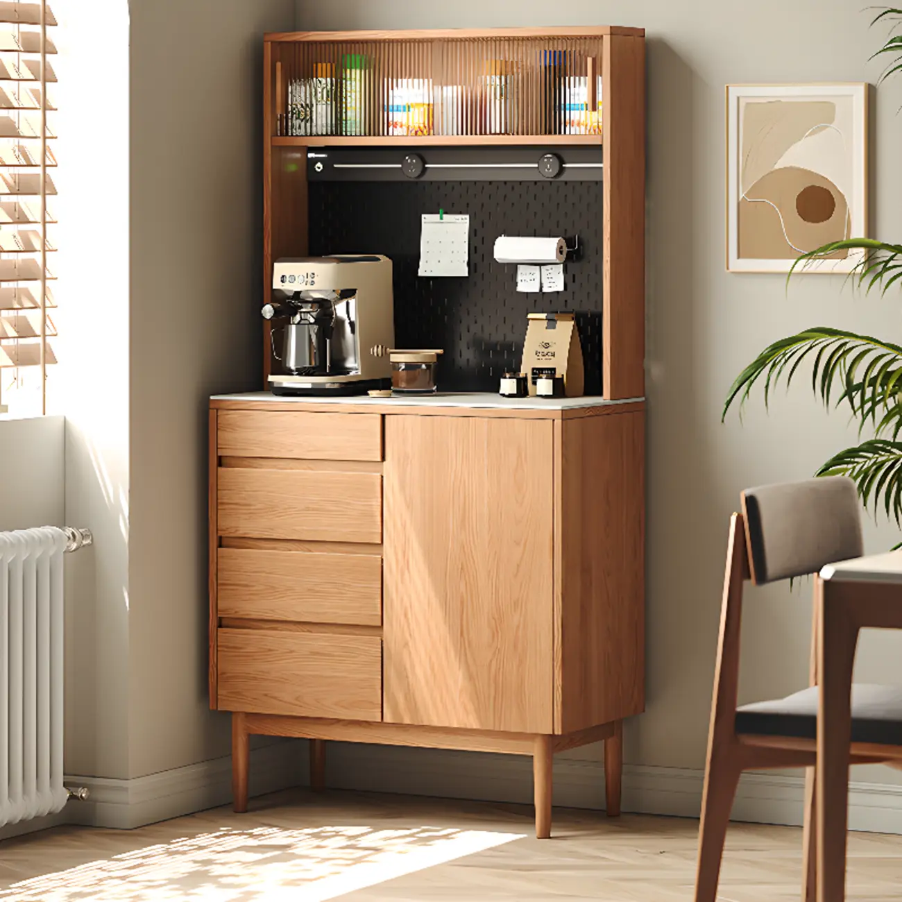 Stone-Top 4-Drawer Wooden Sideboard Cabinet in Natural Finish Image - 1 | homeyfad