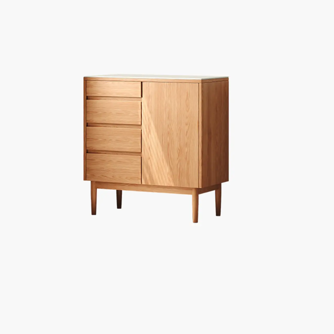 Stone-Top 4-Drawer Wooden Sideboard Cabinet in Natural Finish Image - 4 | homeyfad