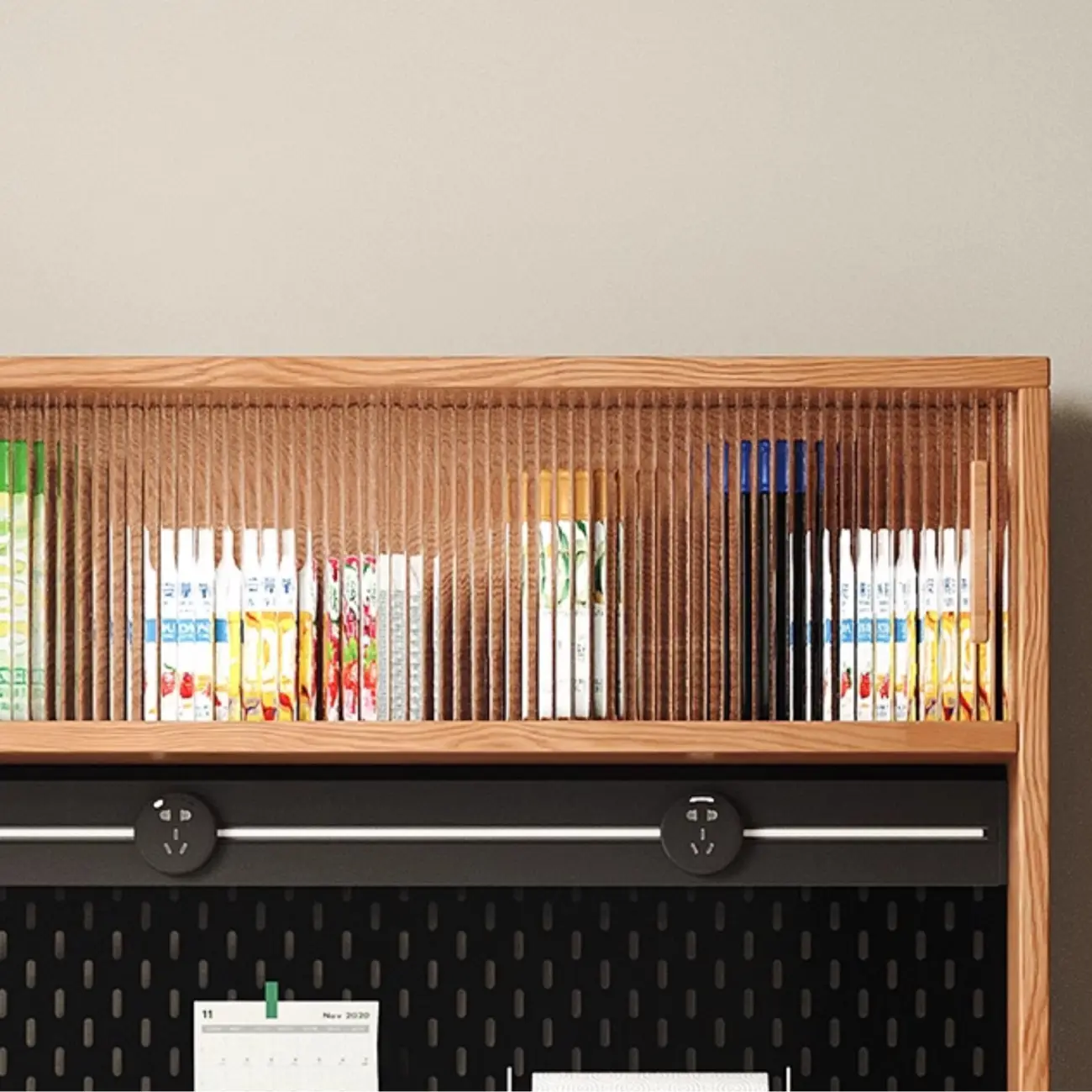 Stone-Top 4-Drawer Wooden Sideboard Cabinet in Natural Finish Image - 9 | homeyfad