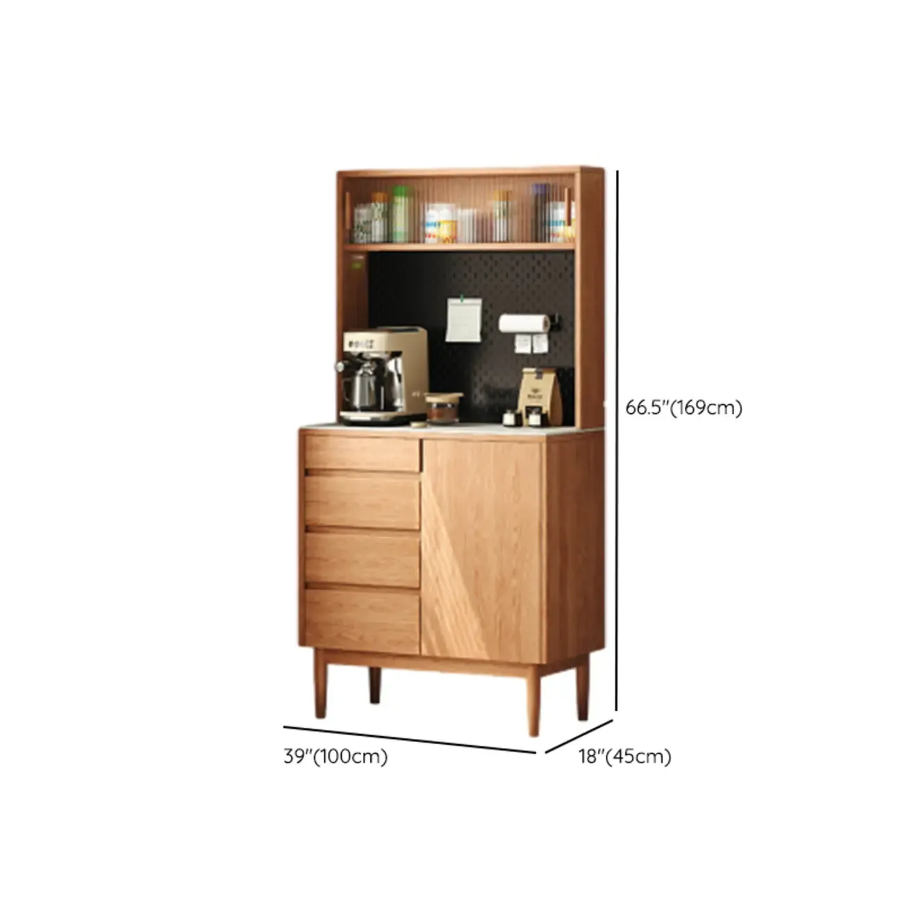 Stone-Top 4-Drawer Wooden Sideboard Cabinet in Natural Finish Image - 13