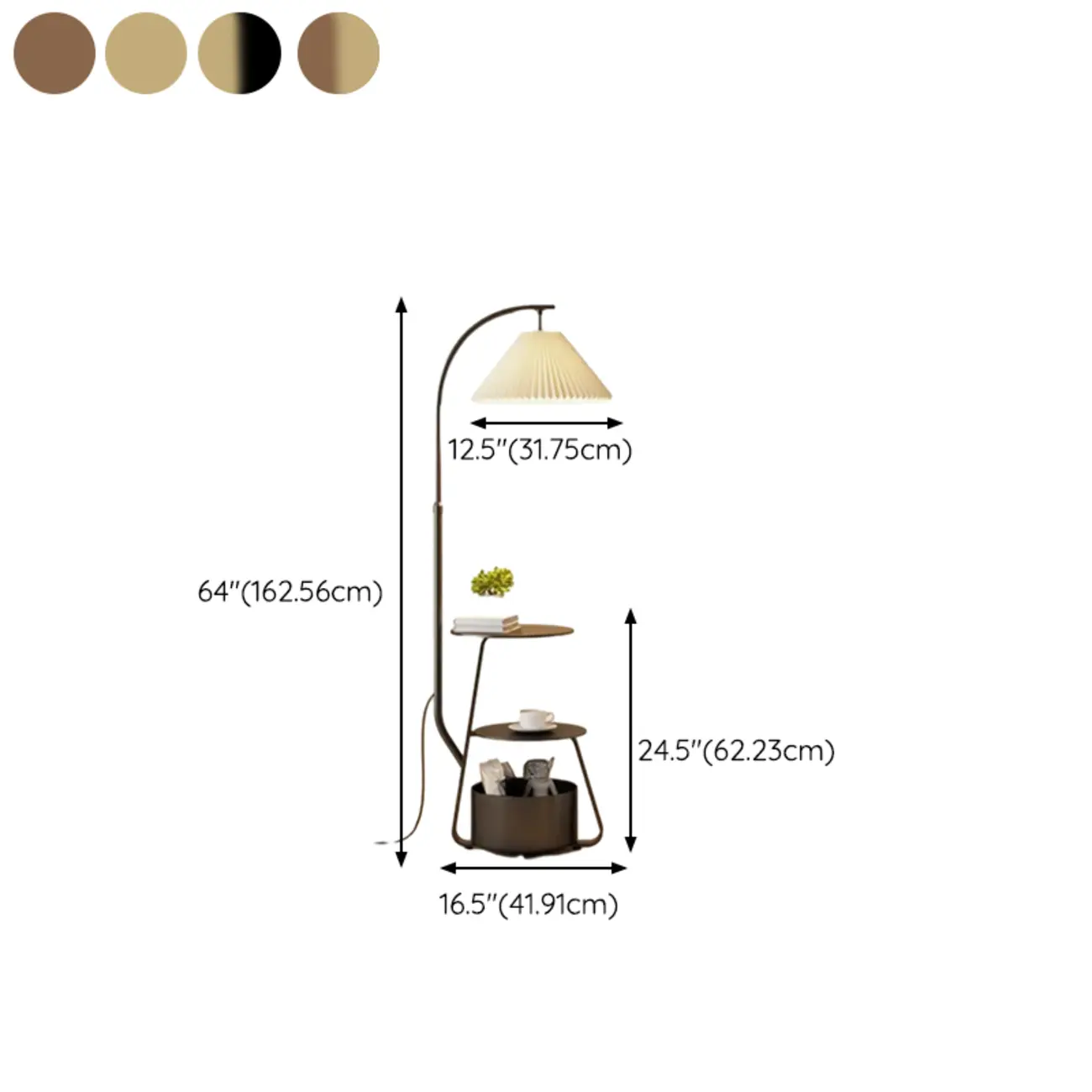 2-Tier Shelf Arc Floor Lamp with Wireless Charger for Living Room #size