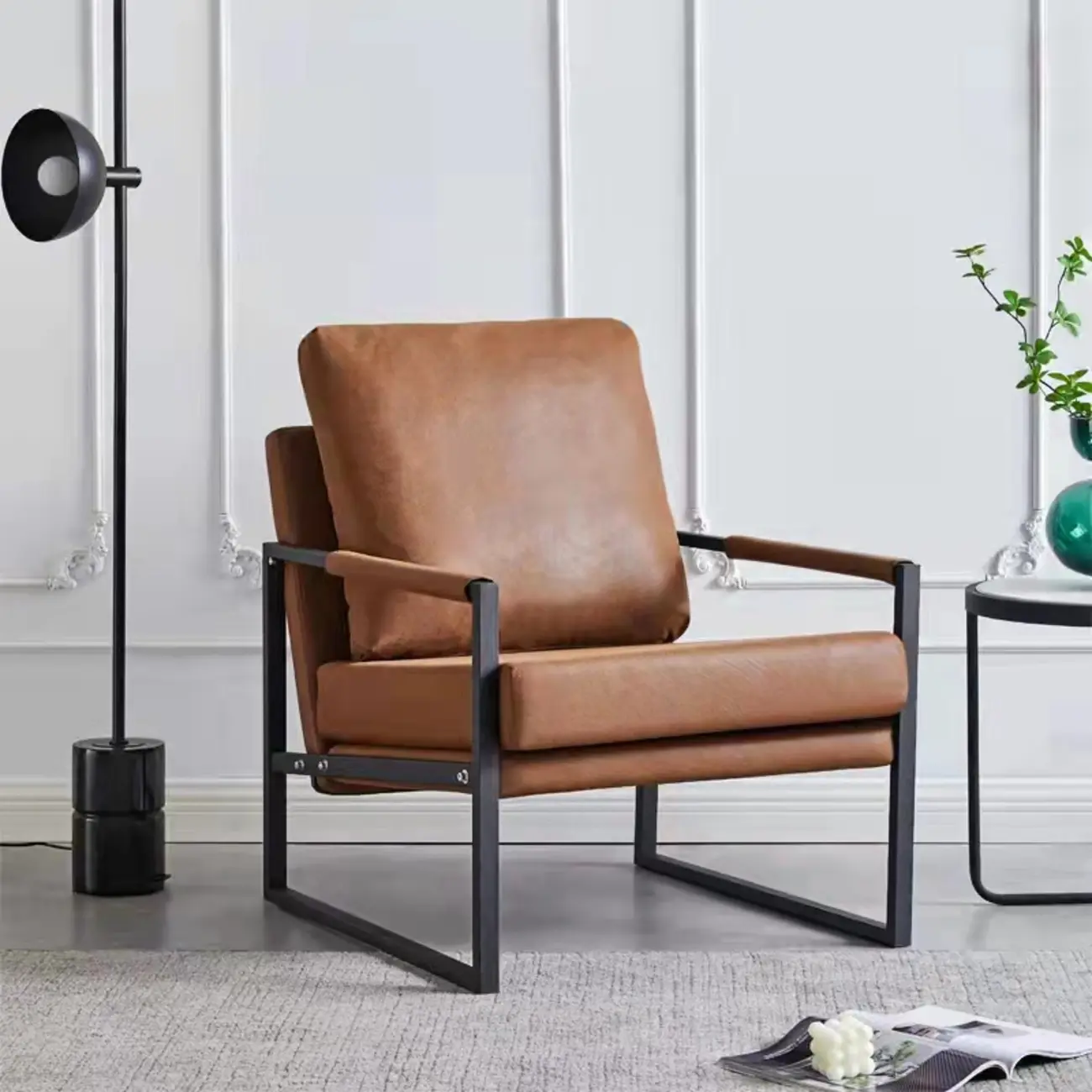 Modern Fabric Square Arm Accent Chair with Pillow Back Image - 1 | homeyfad