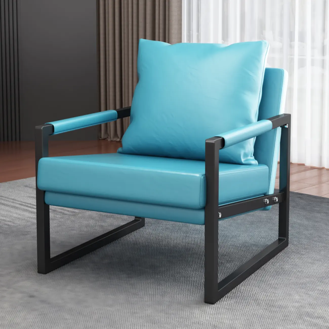 Modern Fabric Square Arm Accent Chair with Pillow Back Image - 5 | homeyfad