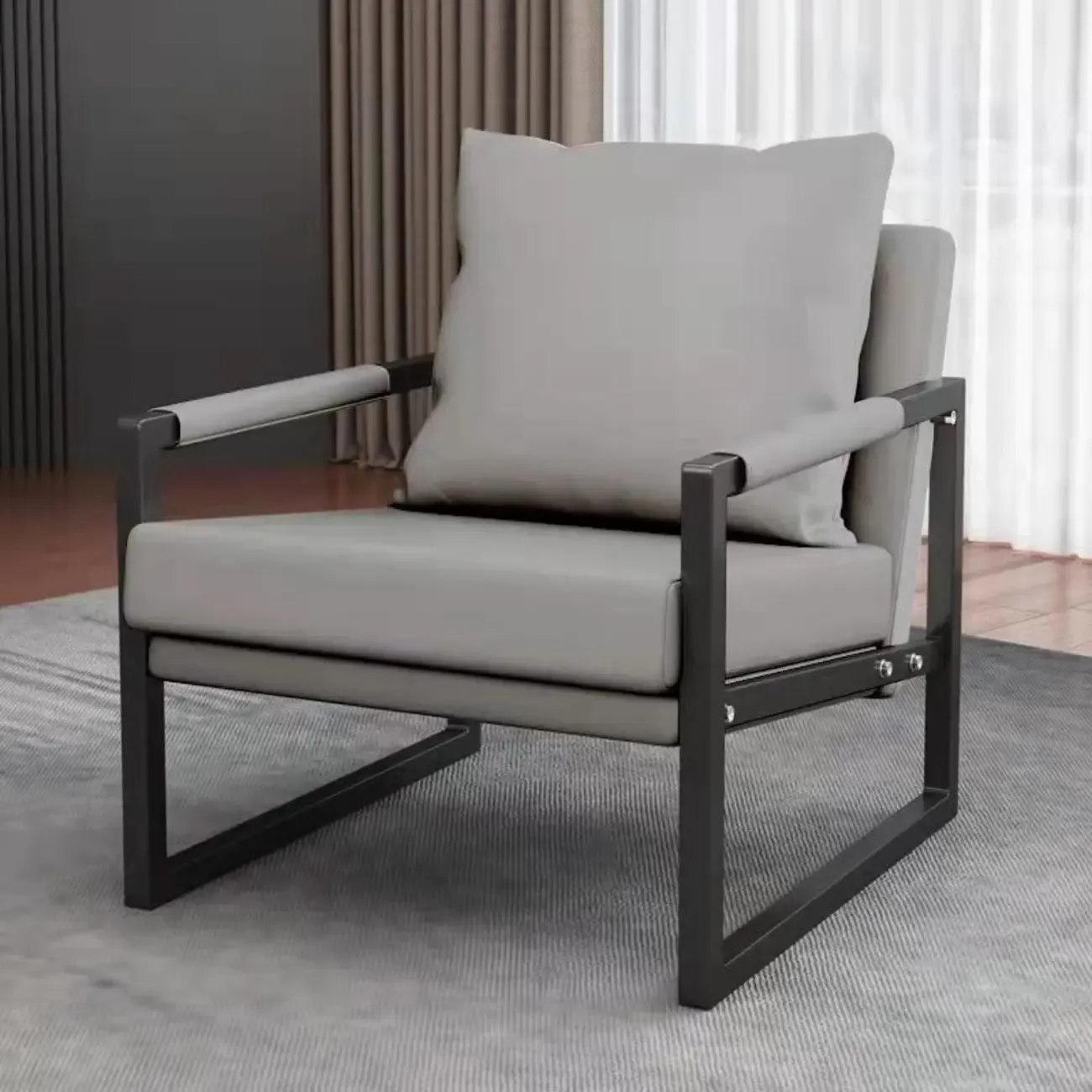 Modern Fabric Square Arm Accent Chair with Pillow Back Image - 7