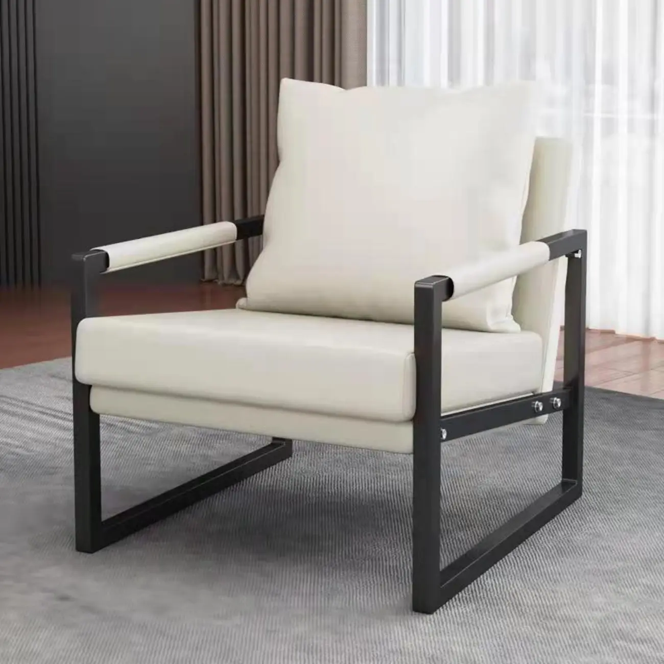 Modern Fabric Square Arm Accent Chair with Pillow Back Image - 11 | homeyfad