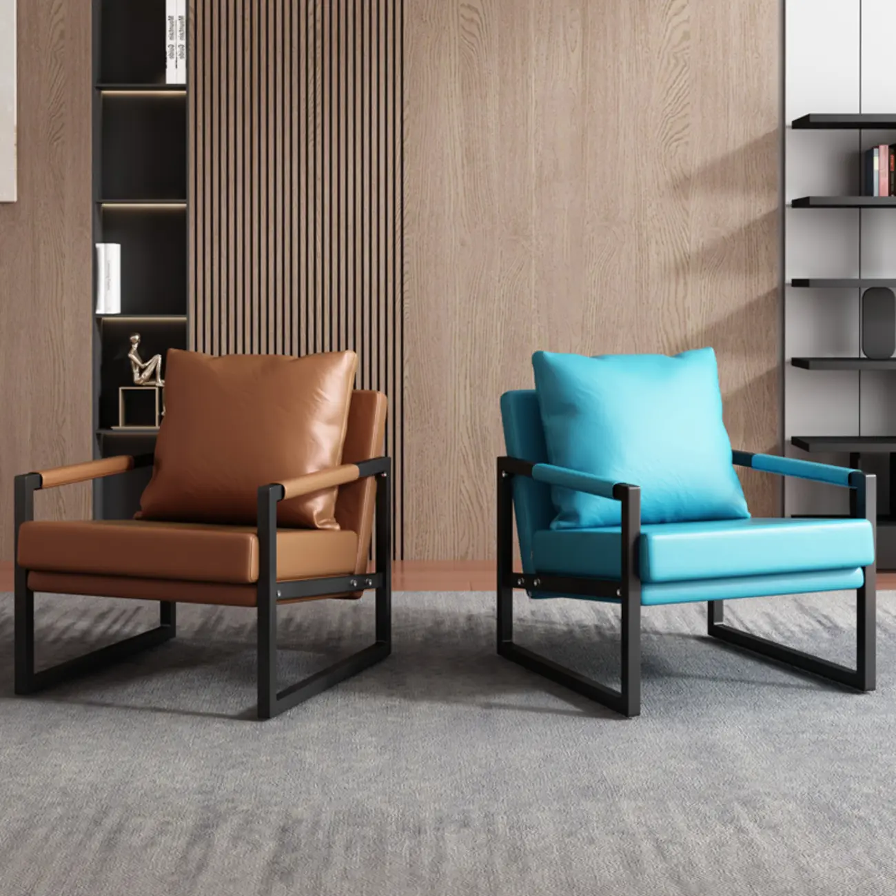 Modern Fabric Square Arm Accent Chair with Pillow Back Image - 12 | homeyfad